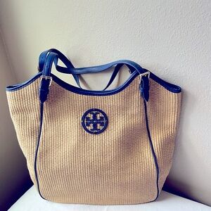 Tory Burch Tan and Blue Shoulder Bag